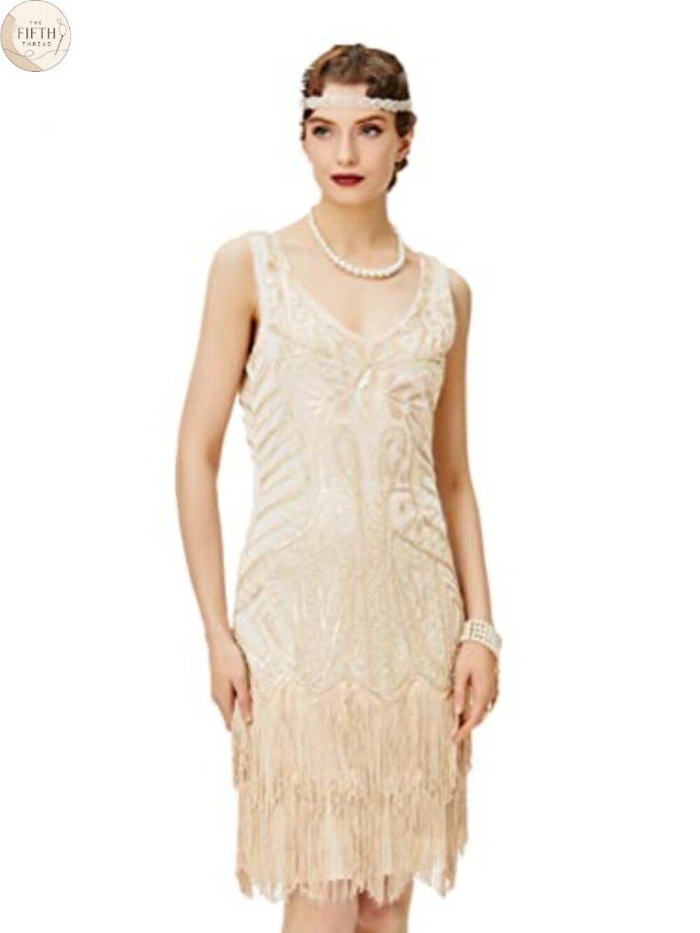 BABEYOND 1920s Flapper Dress V Neck Beaded Fringe Sequin Gatsby Costume